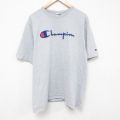 XL★古着 チャンピオン champion 半袖 ブランド Tシャツ メンズ フロッキープリント ビッグロゴ 大きいサイズ クルーネック グレー 霜降り 25jun19 中古