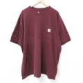 XL★古着 カーハート Carhartt 半袖 ブランド Tシャツ メンズ 胸ポケット付き 大きいサイズ ロング丈 コットン クルーネック エンジ 25jul18 中古