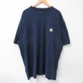 XL★古着 カーハート Carhartt 半袖 ブランド Tシャツ メンズ 胸ポケット付き ビッグロゴ 大きいサイズ クルーネック 紺 ネイビー 25jul18 中古