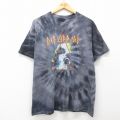 XL★古着 半袖 ロック バンド Tシャツ メンズ デフレパード 大きいサイズ コットン クルーネック 濃グレー他 タイダイ 25jul10 中古
