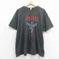XL★古着 TULTEX 半袖 ロック バンド Tシャツ メンズ ニルバーナ ニルヴァーナ インユーテロ 大きいサイズ コットン クルーネック グレー 26may12