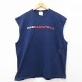 XL★古着 ナイキ NIKE ノースリーブ ビンテージ Tシャツ メンズ 90年代 90s バスケットボール ワンポイントロゴ 大きいサイズ コットン クルーネック USA製 紺 ネイビー 【spe】 24jun22 中古