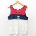 M★古着 アディダス adidas ビンテージ タンクトップ メンズ 80年代 80s ワンポイントロゴ メッシュ地 マルチカラー USA製 白他 ホワイト 25jun06 中古