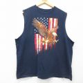 XL★古着 FADED GLORY ノースリーブ Tシャツ メンズ 鳥 星条旗 大きいサイズ コットン クルーネック 紺 ネイビー 25jun30 中古