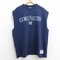 XL★古着 マジェスティック ノースリーブ ビンテージ Tシャツ メンズ 00年代 00s MLB ニューヨークヤンキース 大きいサイズ コットン クルーネック 紺 ネイビー メジャーリーグ ベースボール 野球 25jul08 中古