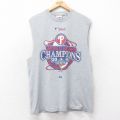 L★古着 マジェスティック ノースリーブ ビンテージ Tシャツ メンズ 00年代 00s MLB フィラデルフィアフィリーズ ワールドシリーズ クルーネック グレー 霜降り メジャーリーグ ベースボール 野球 25jul10 中古