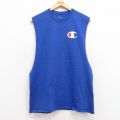 チャンピオン ノースリーブTシャツ ワンポイント ブルー L | 古着