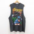 L★古着 ノースリーブ Tシャツ メンズ マーベル アベンジャーズ キャプテンアメリカ クルーネック 濃グレー 霜降り 25jul17 中古