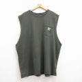 XL★古着 カーハート Carhartt ノースリーブ Tシャツ メンズ 胸ポケット付き 大きいサイズ ロング丈 コットン クルーネック 緑 グリーン 25jul17 中古