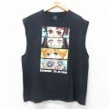 XL★古着 ノースリーブ Tシャツ メンズ アニメ 鬼滅の刃 コットン クルーネック 黒 ブラック 25jul17 中古