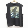 XL★古着 ノースリーブ Tシャツ メンズ 映画 ゴジラ コットン クルーネック 黒 ブラック 【spe】 25jul18 中古