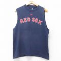 M★古着 マジェスティック ノースリーブ ビンテージ Tシャツ メンズ 00年代 00s MLB ボストンレッドソックス デビッドオルティーズ 34 コットン クルーネック 紺 ネイビー メジャーリーグ ベースボール 野球 25jul24 中古