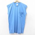M★古着 ノースリーブ ビンテージ Tシャツ メンズ 80年代 80s 無地 胸ポケット付き クルーネック USA製 薄紺 ネイビー 25jul24 中古