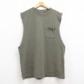 XL★古着 ラングラー Wrangler ノースリーブ Tシャツ メンズ 胸ポケット付き コットン クルーネック 濃緑 グリーン 25jul19 中古