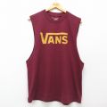 L★古着 バンズ VANS ノースリーブ Tシャツ メンズ ビッグロゴ コットン クルーネック エンジ 25jul19 中古