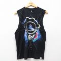 M★古着 ノースリーブ Tシャツ メンズ 宇宙 コットン クルーネック USA製 黒 ブラック 25jul19 中古