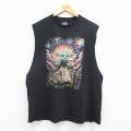 XL★古着 ノースリーブ Tシャツ メンズ スターウォーズ STAR WARS ザチャイルド ベビーヨーダ コットン クルーネック 黒 ブラック 25jul19 中古