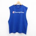 L★古着 チャンピオン champion ノースリーブ Tシャツ メンズ ビッグロゴ クルーネック 青 ブルー 25jul22 中古