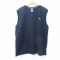 XL★古着 チャンピオン champion ノースリーブ Tシャツ メンズ ワンポイントロゴ 大きいサイズ クルーネック 紺 ネイビー 25jul25 中古