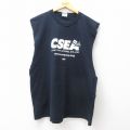 XL★古着 ノースリーブ ビンテージ Tシャツ メンズ 90年代 90s CSEA 大きいサイズ ロング丈 コットン クルーネック USA製 濃紺 ネイビー 25jul26 中古