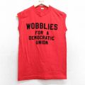 XS★古着 スクリーンスターズ ノースリーブ ビンテージ Tシャツ メンズ 80年代 80s WOBBLIES フロッキープリント クルーネック USA製 赤 レッド 25aug01 中古