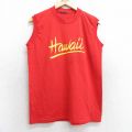 M★古着 ノースリーブ ビンテージ Tシャツ メンズ 80年代 80s ハワイ クルーネック USA製 赤 レッド 25aug01 中古