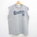 XL★古着 ノースリーブ ビンテージ Tシャツ メンズ 00年代 00s MLB ニューヨークヤンキース クルーネック グレー 霜降り メジャーリーグ ベースボール 野球 25aug09 中古