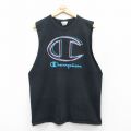 XL★古着 チャンピオン Champion ノースリーブ Tシャツ メンズ ビッグロゴ コットン クルーネック 黒 ブラック 25aug12 中古