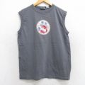 M★古着 ノースリーブ ビンテージ Tシャツ メンズ 龍 魂辰 コットン クルーネック 濃グレー 25aug13 中古