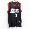 L★古着 アディダス adidas ノースリーブ Tシャツ メンズ NBA フィラデルフィアセブンティシクサーズ 76ers アレンアイバーソン 3 メッシュ地 Vネック 黒 ブラック ユニフォーム ゲームシャツ バスケットボール 【spe】 25aug13 中古