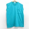 M★古着 ノースリーブ ビンテージ Tシャツ メンズ 80年代 80s 無地 胸ポケット付き クルーネック USA製 青緑 25aug18 中古