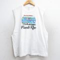 XL★古着 ノースリーブ Tシャツ メンズ 車 コットン クルーネック 白 ホワイト 25aug18 中古