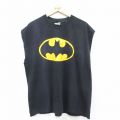 XL★古着 ノースリーブ ビンテージ Tシャツ メンズ バットマン BATMAN 大きいサイズ コットン クルーネック 黒 ブラック 25aug23 中古