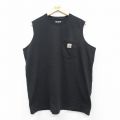 XL★古着 カーハート Carhartt ノースリーブ Tシャツ メンズ ワンポイントロゴ 胸ポケット付き 大きいサイズ コットン クルーネック 黒 ブラック 25aug23 中古