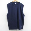 XL★古着 ラッセル ノースリーブ ビンテージ Tシャツ メンズ 90年代 90s ワンポイントロゴ 大きいサイズ コットン クルーネック 紺 ネイビー 25aug23 中古