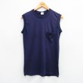 S★古着 ノースリーブ ビンテージ Tシャツ メンズ 80年代 80s 無地 胸ポケット付き クルーネック 紺 ネイビー 25aug23 中古
