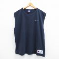 XL★古着 チャンピオン champion ノースリーブ Tシャツ メンズ ワンポイントロゴ 大きいサイズ コットン クルーネック 紺 ネイビー 25aug23 中古