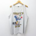 XL★古着 ビンテージ タンクトップ メンズ 90年代 90s ディズニー グーフィー ジム コットン クルーネック グレー 霜降り 26mar27