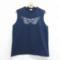L★古着 ノースリーブ ビンテージ Tシャツ メンズ 00年代 00s USAロゴ スターウイング コットン クルーネック ネイビー 26jun11