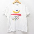 L★古着 半袖 ビンテージ Tシャツ メンズ 90年代 90s バルセロナオリンピック クルーネック 白 ホワイト 24feb23 中古