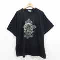 XL★古着 半袖 ビンテージ Tシャツ メンズ 00年代 00s スカル 大きいサイズ クルーネック 黒 ブラック 24mar18 中古
