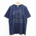 L★古着 ラッセル 半袖 ビンテージ Tシャツ メンズ 90年代 90s ビッグロゴ コットン クルーネック USA製 紺 ネイビー 【spe】 24apr16 中古