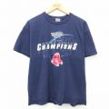 L★古着 半袖 ビンテージ Tシャツ メンズ 00年代 00s MLB ボストンレッドソックス ワールドシリーズ コットン クルーネック 紺 ネイビー メジャーリーグ ベースボール 野球 24jun12 中古