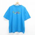 XL★古着 TULTEX 半袖 ビンテージ Tシャツ メンズ 90年代 90s ワイキキ 刺繍 大きいサイズ コットン クルーネック 水色 24jun19 中古