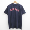 L★古着 マジェスティック 半袖 ビンテージ Tシャツ メンズ 00年代 00s MLB ボストンレッドソックス J.D.ドリュー 7 コットン クルーネック 濃紺 ネイビー メジャーリーグ ベースボール 野球 24jun29 中古