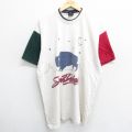 XL★古着 半袖 ビンテージ Tシャツ メンズ 90年代 90s バッファロー 月 大きいサイズ マルチカラー コットン クルーネック USA製 生成り 24jul03 中古