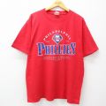 XL★古着 半袖 ビンテージ Tシャツ メンズ 00年代 00s MLB フィラデルフィアフィリーズ ラメ 大きいサイズ クルーネック 赤 レッド メジャーリーグ ベースボール 野球 24jul15 中古