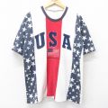 【50%OFF】XL★古着 半袖 ビンテージ Tシャツ メンズ 90年代 90s USAロゴ 星条旗 鹿の子 クルーネック USA製 白他 ホワイト 24aug07 中古