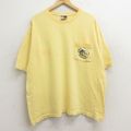 【50%OFF】XL★古着 トミーヒルフィガー TOMMY HILFIGER 半袖 ビンテージ ブランド Tシャツ メンズ 90年代 90s ワンポイントロゴ 魚 胸ポケット付き 大きいサイズ コットン クルーネック USA製 黄 イエロー 24aug07 中古