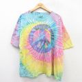 ヘインズ 00s 半袖Tシャツ ピースマーク イエロータイダイ XL | 古着